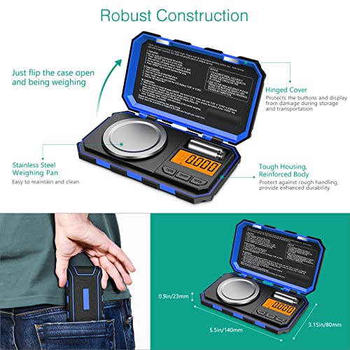 Oria Digital Pocket Scale, Digital Milligram Scale, 1.76Oz/ 0.001G Pocket Jewelry Scale With Tweezers, Calibration Weights, 6 Units, Backlit Display, Auto Off, Tare Function, Blue #TOP3