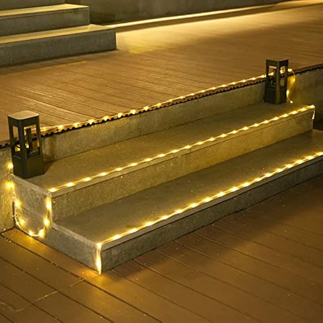 JMEXSUSS 200 LED Solar Rope Lights,66ft 8 Modes Solar Rope Lights Outdoor Waterproof LED Solar Powered Rope Tube for Fence,Gazebo,Yard,Walkway,Path(Warm White)