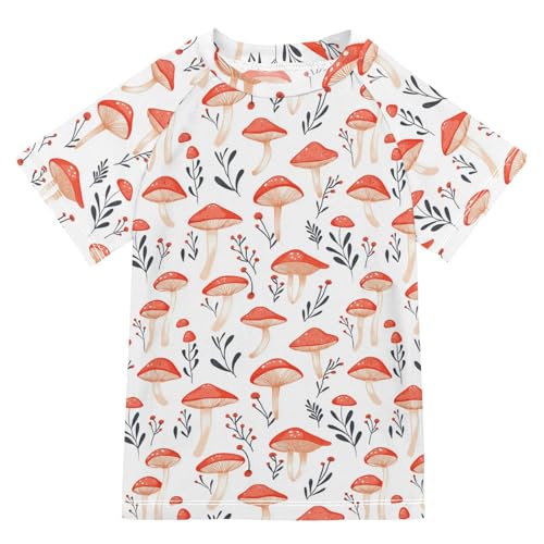 Little Girls Bathing Suitt Short Sleeve Rash Guard Swimsuit 3T Red Mushrooms Coprinellus Micaceus