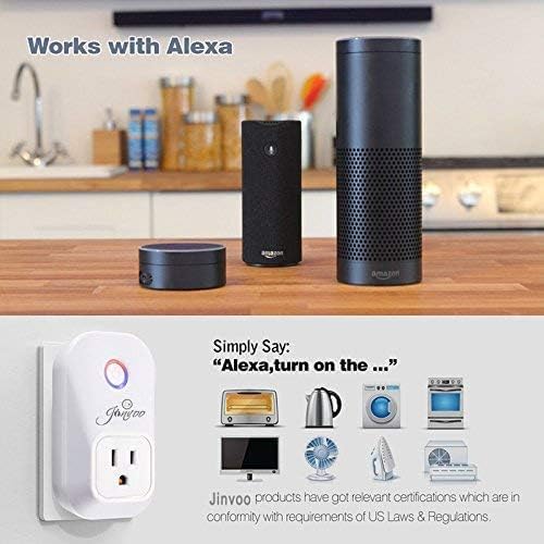 Jinvoo Smart Plug,WiFi Smart Plug,WiFi Outlet Socket Remote Control with Timer Function,Compatible with Alexa and Google Home,ETL FCC Listed,No Hub Required (2 Pack)