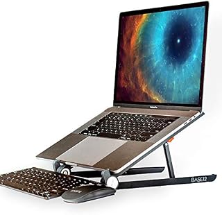 BASE12 Laptop Stand, Portable Foldable Notebook Stand for Desk, Ergonomic Angle Adjustable Laptop Riser Compatible with PC, MacBook, Tablet 11-17