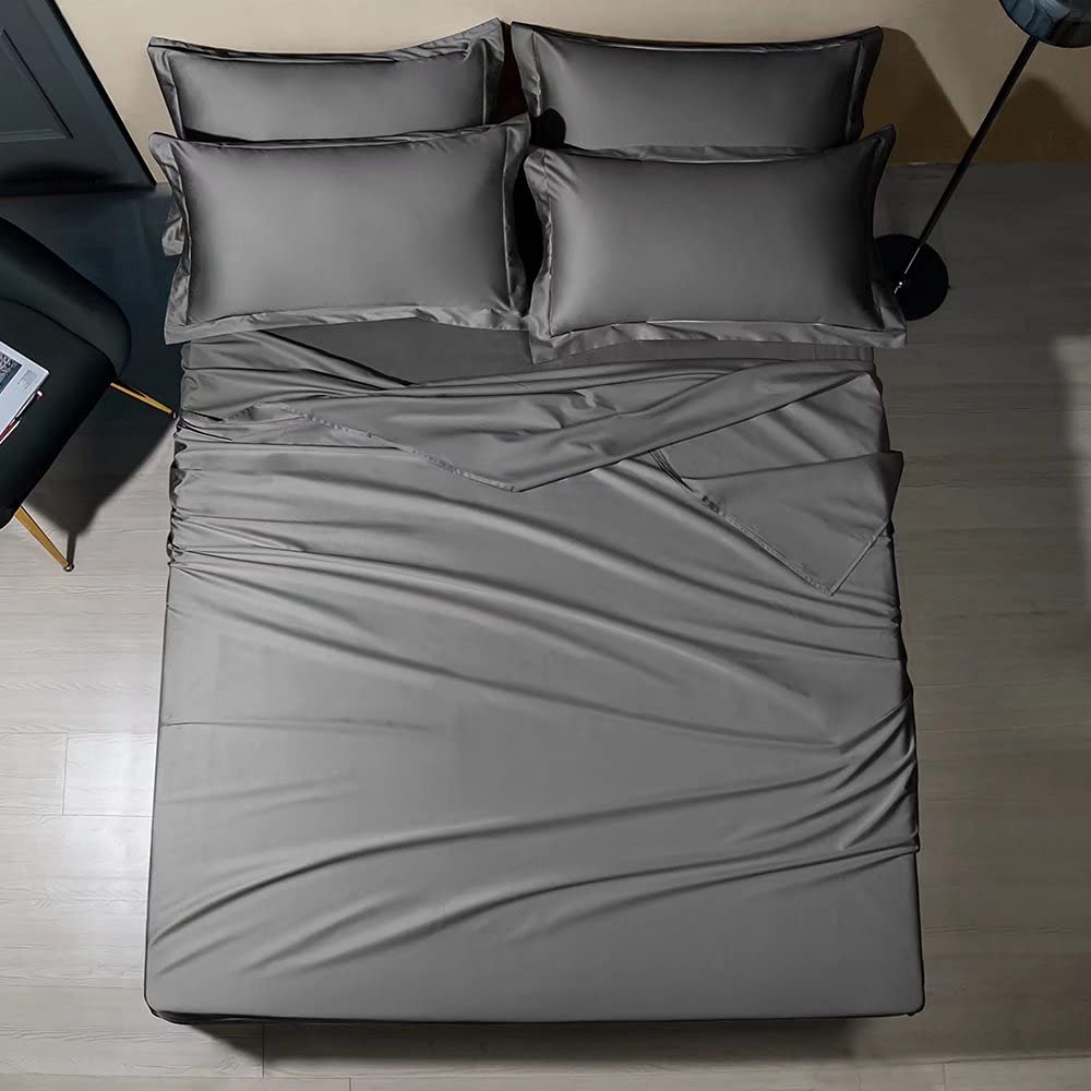 Shilucheng 6-Piece Sheets Set，Rayon Derived from Bamboo_ Sheets, Cooling & Breathable Bed Sheets, Silky Bedding Sheets & Pillowcases, 16 Inch Deep Pockets(Cal King,Dark Grey)