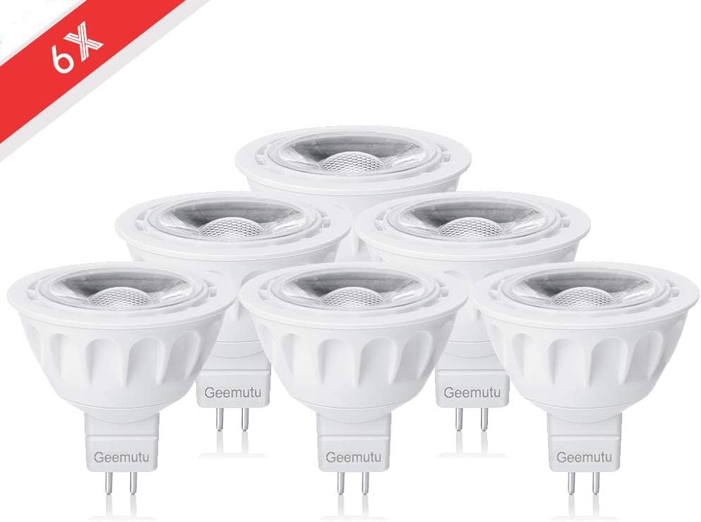 MR16 LED Light Bulb with GU5.3 Base,Non Dimmable,4000K Natural White,40 Degree,AC/DC 12V,5W,90% Energy Saving,50W Halogen Bulb Equivalent,6 Pack,by Geemutu