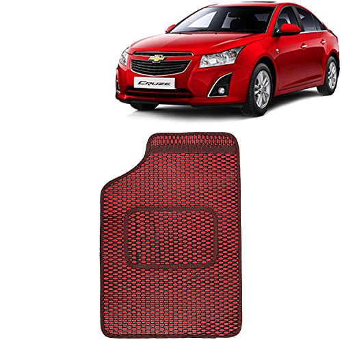 Image of Kingsway Dotted Design Car Floor Foot Mats Universal Fit for Chevrolet Cruze, Model Year : 2008-2017, Water and Dustproof, Color Red, Set of 5 Pieces