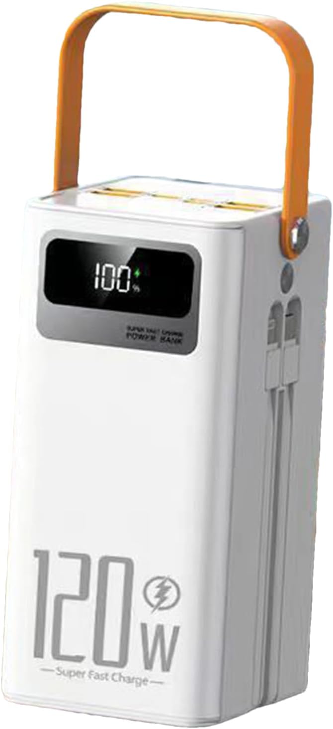 Batteria Solare, Stazione di Alimentazione a Ricarica Rapida da 120 W, Caricabatterie Portatile da 50000 mAh con Luce LED, Cavi Integrati, PC, 4 Uscite, 3 Ingressi per Telefoni, Tablet, Laptop, Campeggio, Escursionismo, Emergenze