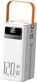 Solar Battery Bank, 120W Fast-Charging Power Station, 50000mAh Portable Charger with LED Light, Built-in Cables, PC, 4 Outputs, 3 Inputs for Phones, Tablets, Laptops, Camping, Hiking, Emergencies