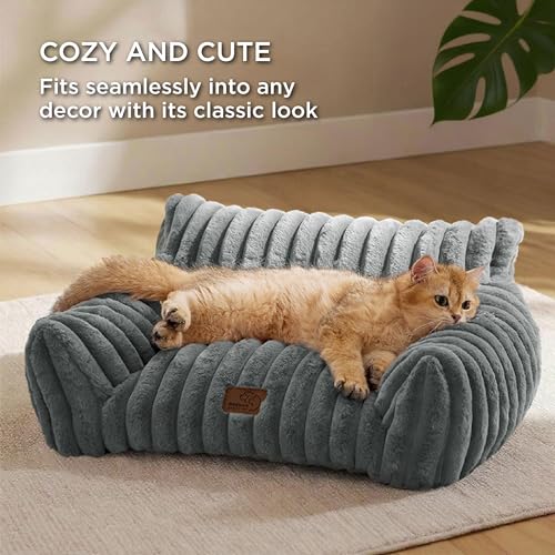 BEDSURE Katzenbett groß orthopädisches Katzensofa - 61x46x25cm Hundesofa kleine Hunde waschbar Katzencouch, rutschfeste Katzenbett flauschig, dunkelgrau