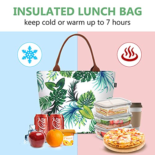 Image of Gloppie Lunch Bag for Women 9L Insulated Lunch Tote Leakproof Cooler Bag | Easy to Wipe Clean, Portable Thermal Bags for Work, Office, Picnic, Keeps Meals Cool Fresh In Summer,Fits 10 Cans, Palm Leaf