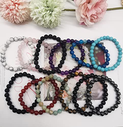 Mozaka 12Pcs Gorgeous Semi-Precious Gemstones Round Beads Energy Power Crystal Reiki Healing Elastic Stretch Bracelet For Women Men Gifts #TOP6