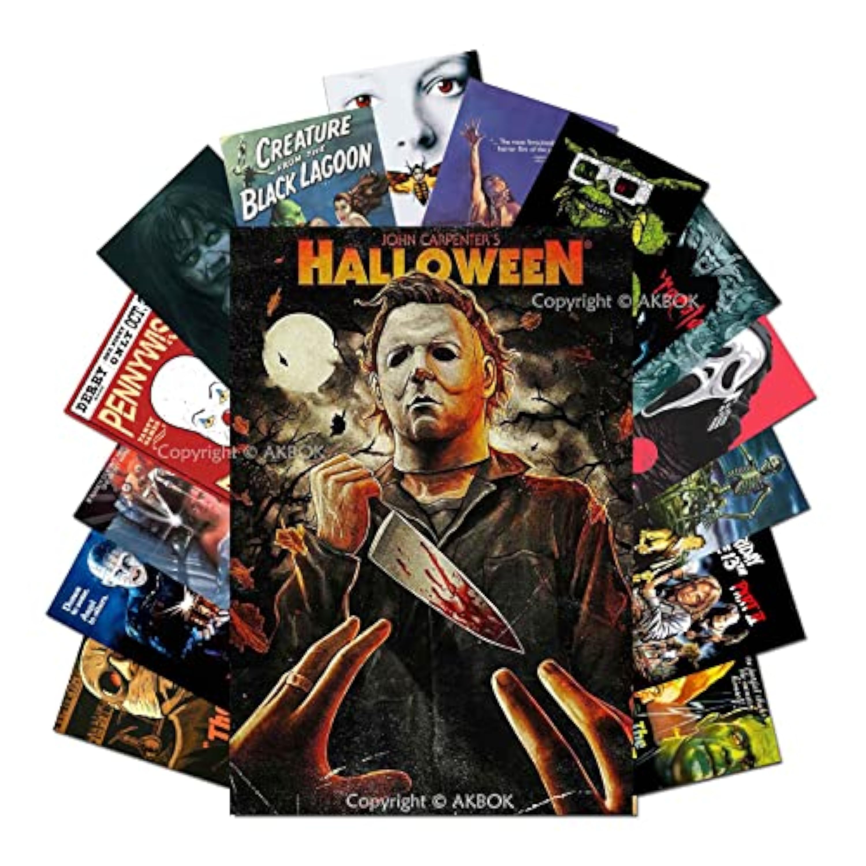 Juego de pósteres de película de terror vintage, calcomanías clásicas de películas de terror, decoración de habitación de adolescentes, 15 piezas de 7.8x11.8 pulgadas