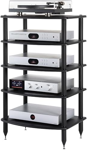 Miniatura 5 de Pangea Audio Vulcan - Estante de audio de cuatro estantes, soporte multimedia y gabinete de componentes, 4 estantes Espresso