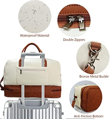 Weekender Bags for Women Canvas Leather Duffle Bag Overnight Travel Carry On Tote Bag with Luggage Sleeve Perfect for Travel/Daily Use/Birthday Gift 5 Weekender Bags for Women Canvas Leather Duffle Bag Overnight Travel Carry On Tote Bag with Luggage Sleeve Perfect for Travel/Daily Use/Birthday Gift
