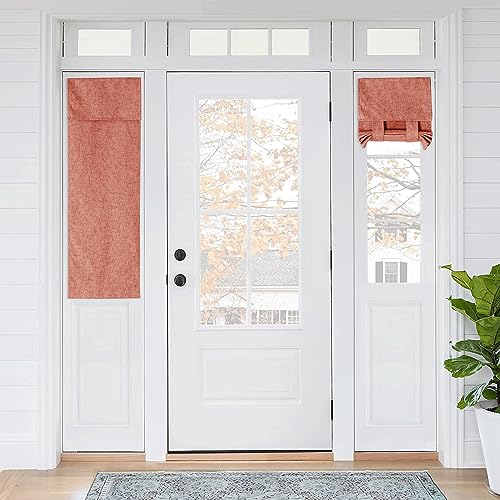 RYB HOME 100% Blackout Curtains for Small Window, Linen Textured Blend Insulating Privacy French Door Curtains Tie Up Shades for Kitchen Storage Cabinet Basement, W 12 x L 40, Brick Red, 1 Panel