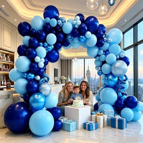 Image of Royal Blue Balloon Garland Double Stuffed, Navy Dark Blue Metallic Balloon Kit for Independence Day Graduation Birthday Baby Shower Anniversary Party Decorations