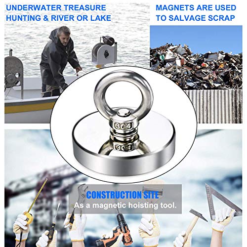 Image of DIYMAG Super Strong Neodymium Fishing Magnets, 880 lbs(399 KG) Pulling Force Rare Earth Magnet with Countersunk Hole Eyebolt Diameter 3.55 inch(90mm) for Retrieving in River and Magnetic Fishing | Strong Lifting Magnet Neodymium Rare Earth Eyebolt for Retrieving in River and Magnetic