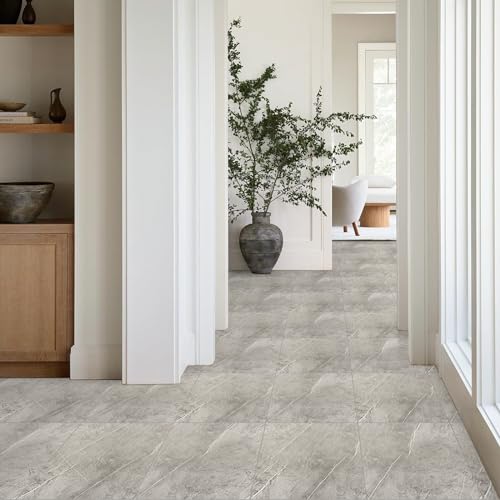 Dureidos Peel and Stick Floor Tile Grey Marble Look Self Adhesive and Durable Peel and Stick Flooring Waterproof and Easy to Clean DIY for Bathroom Kitchen 12x12inch (10pcs)