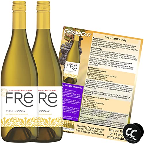 Fre Chardonnay Non-Alcoholic Wine Experience Bundle with Chromacast Phone Grip, Seasonal Wine Pairings &amp; Recipes, 750ML btls, 2-Pack
