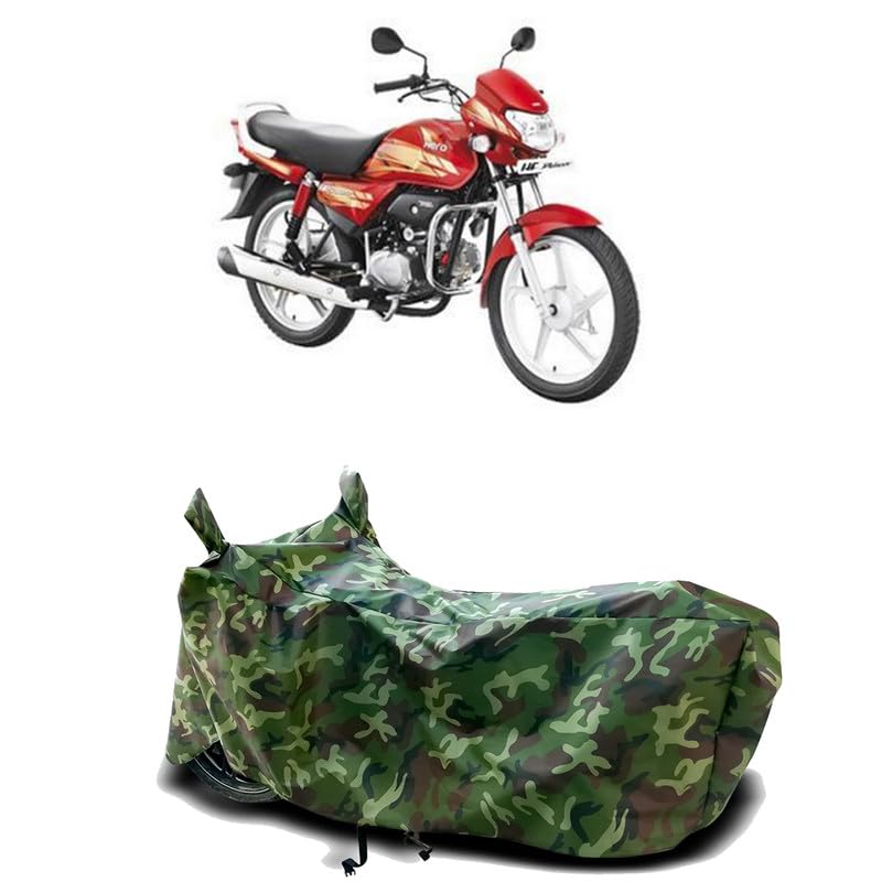 Image of DUFFEL-100% Heat Protection Two Wheeler Bike /Scooty Body Cover for Hero HF Deluxe BS6 Water Resistance /UV-Rays /Birds Dropping /Scratchproof /Dust Proof /Waterproof[Green Jungle Print]