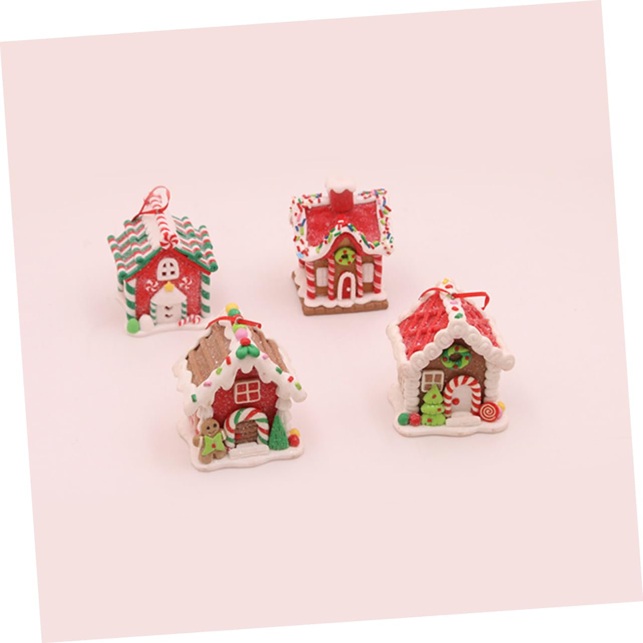 Didiseaon Decorazioni Natalizie a Tema Festa di Natale 4 Pezzi in Argilla Polimerica, Ornamento a Casa di Biscotto Speziato per Addobbo Natalizio e Stufa