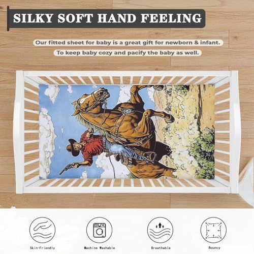 Image of Western Cowboy Crib Sheets for Baby Boys Horse Southwestern Crib Sheet for Standard Crib Mattress 28 inch x 52 inch Fitted and Soft Breathable Crib Mattress Sheet, Navajo Tribal