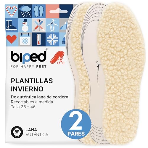 biped 2 pares de plantillas de lana de cordero - Plantillas de invierno extra gruesas para cortar a medida - Plantillas de lana cálidas para hombres y mujeres z2737