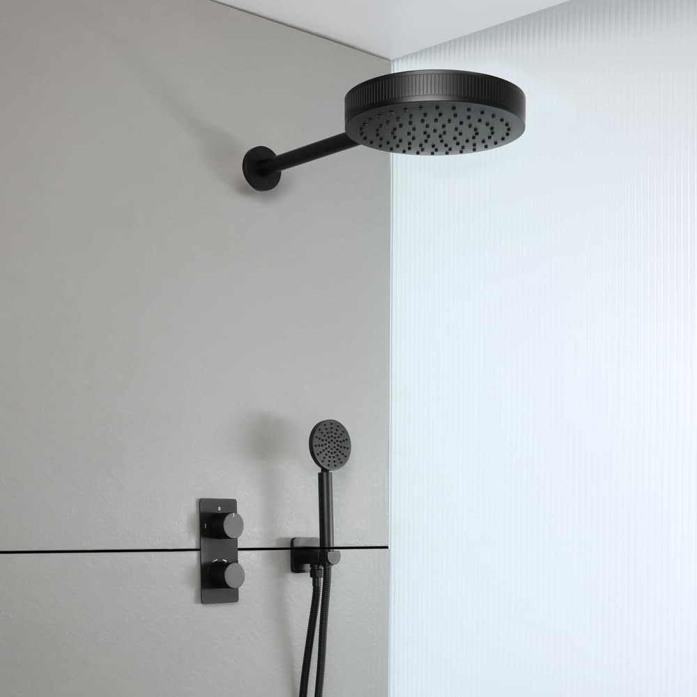 Milano Black Thermostatic Mixer Valve 250Mm Shower Head Handset
