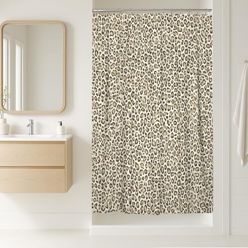 Rideau de douche moderne et contemporain en polyester imperméable avec imprimé léopard à pois beige pour salle de bain, baignoire, appartement, décoration...