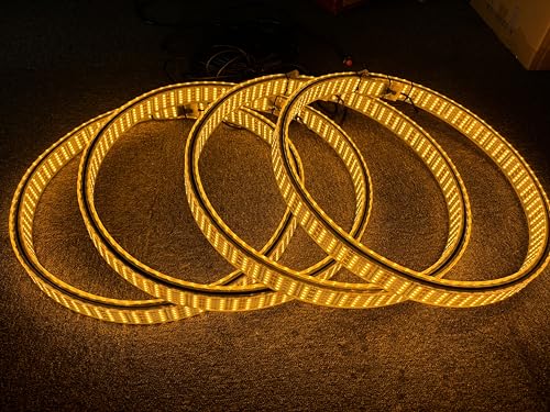 SDO 10Rolls -17.5'' 5 Row + Double Side Pure White Rim Lights Breathe/Flashing LED Illuminated Wheel Ring Light Iton Rings Tire Light Switch & Remote Ctrl for Car Truck (, 15.5'', 15-10R-WHITE+AMBER
