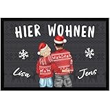 SpecialMe® Fußmatte Weihnachten Pärchen personalisiert Namen Figuren anpassbar Geschenkidee Advent Deko rutschfest & waschbar Schwarz 60x40cm