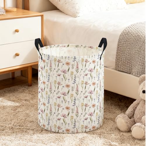 Image of ESSME Laundry Basket,Flower Hamper Collapsible Canvas Waterproof Storage Bin for Girls, Cute Hamper,Gift Baskets.(Flower)