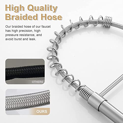 Kitchen Faucet With Pull Down Sprayer, Brushed Nickel Kitchen Faucet Lufeidra High Arc Single Handle Spring Commercial Stainless Steel Kitchen Sink Faucets For Farmhouse Camper Rv Bar Sinks #TOP4