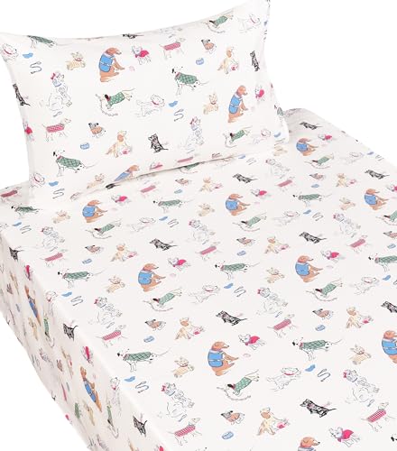 Image of Scientific Sleep Puppy Dog 100% Cotton 3 Pcs Twin Bed Sheet Set Kids Toddler Teen, Flat Sheet & Fitted Sheet & Pillowcase Kids Bedding Set (Dogs)