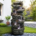 chillscreamni 6-Tier Rockery Outdoor Fountain - 40” H Outdoor Waterfall Fountain with LED Lights for Home&Office Decor, Stacked Rock Cascading Relaxation Garden Fountains Outdoor for Patio, Yard, Deck