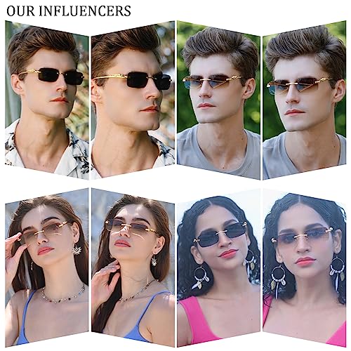 Dollger Rectangle Rimless Sunglasses for Women Men Leopard Arms 70s 80s Retro Sun Glasses3