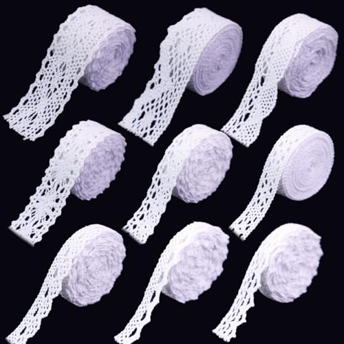 White Lace Ribbon 18 Yards Cotton Lace Trim Vintage Crochet Lace Ribbon Trim for Bridal Wedding Decoration Christmas Package DIY Sewing Craft Supply