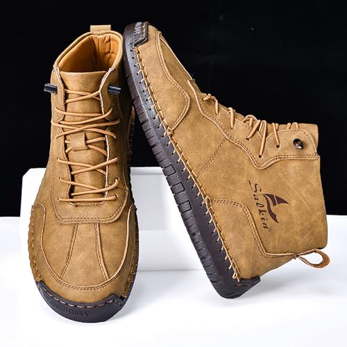 Men's Lace Up Italian Handmade Chukka Boots Leather Renaissance Barefoot High Top Ankle Boots Lightweight Non-Slip Waterproof Walking Driving Shoes4