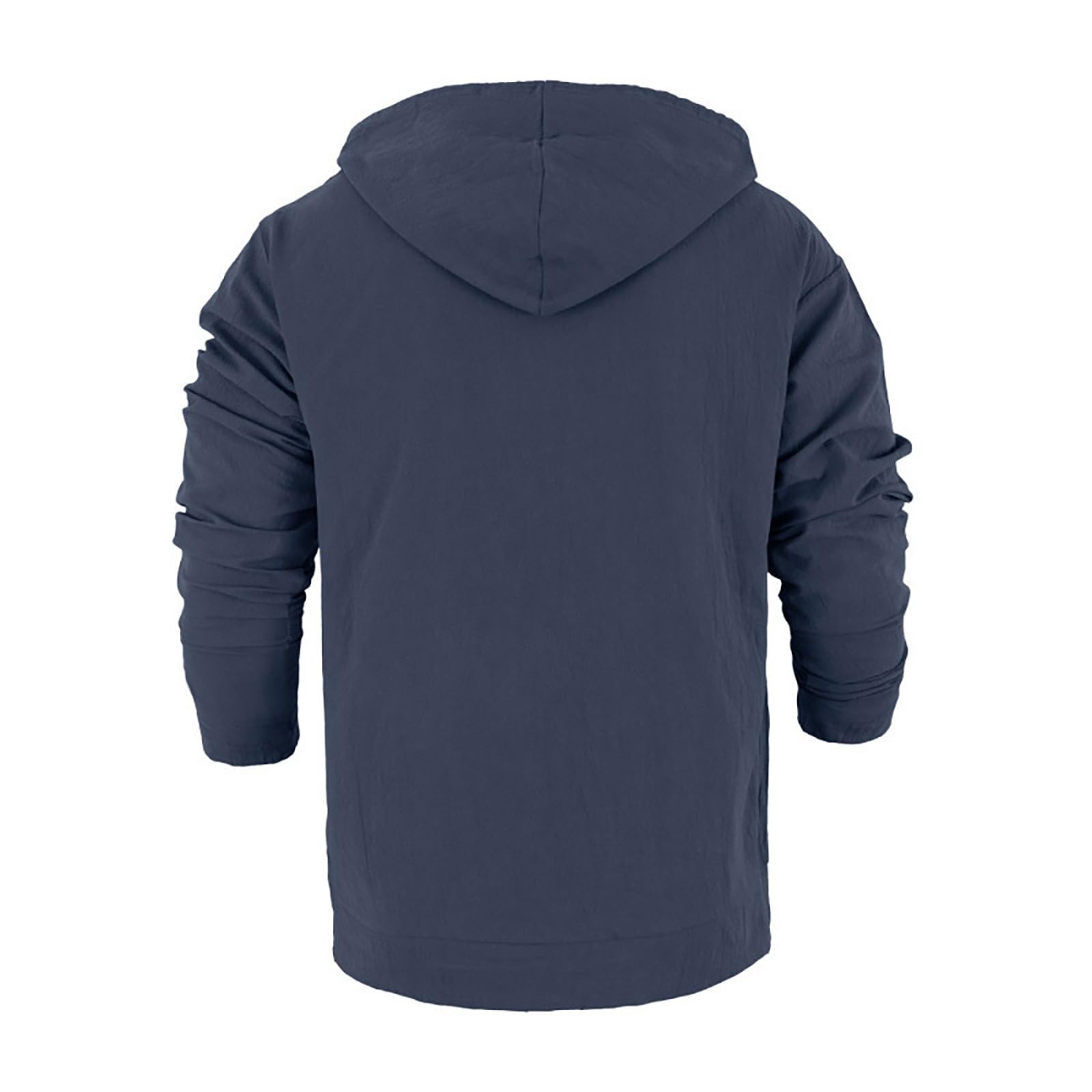 Camisa de Lino Hombre Manga Larga Camisa Casual Hombre con Capucha Bolsillo Grande Ligera Transpirable Cuello Henley Corte Holgado Estilo Urbano para Primavera y Otoño