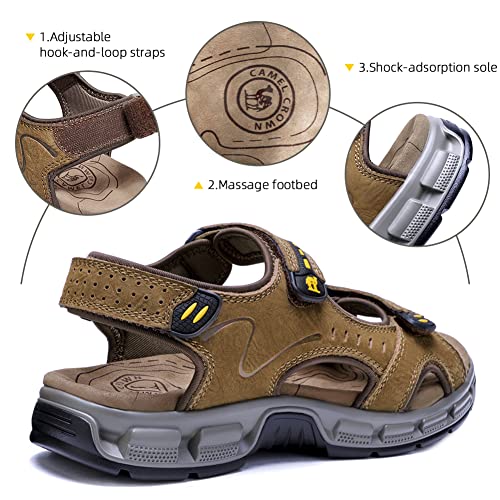 Camel Crown Men's Leather Sandals Hiking Outdoor Water Beach Sports Mens Sandals For Summer With Open Toe Adjustable Straps #TOP4