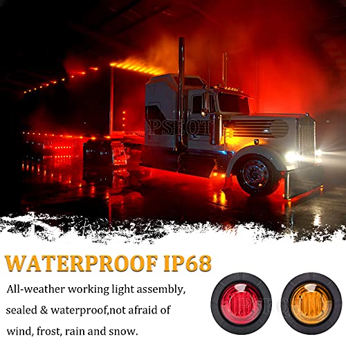 Pseqt 3/4" Round Led Side Marker Clearance Lights Front Rear Marker Indicators Tail Light Waterproof For Trailer Truck Car Bus Van Pickup Rv Atv Wrangler (10Pcs Red & 10Pcs Amber) #TOP3