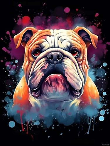 JXAVAXDE Diamond Painting Kits for Adults, English Bulldog with Its Tongue Diamond Art DIY 5D Full Round Drill Crystal Rhinestone Arts and Crafts, for Home Decor Wall Decor 12x16 inch