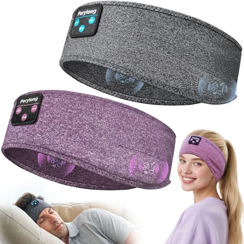 Perytong 2-Pack Sleeping Headphones Bluetooth Headband Wireless Headband Headphones with Ultra-Thin Speakers Comfortable for Side Sleepers Running Adults Unisex One Size