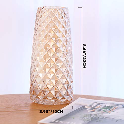Luxspire Glass Vase, Ins Style Pineapple Pattern Irised Crystal Clear Floral Flower Plant Decorative Container for Home Office Desk Decoration, Ideal Gifts for Birthday Wedding Housewarming - Amber - Afbeelding 8