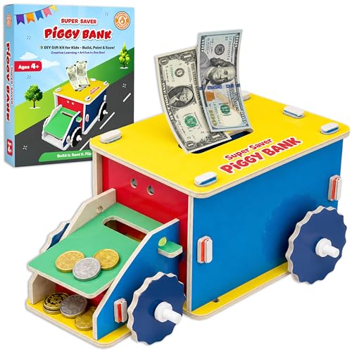 Image of Butterfly EduFields DIY Truck Piggy Bank for Kids 4-8 Years | Car Theme Money Saving Box for Boys & Girls | 50+ Snap-Fit Parts STEM DIY Toy | Kids Gullak & Kiddy Bank Birthday Return Gift