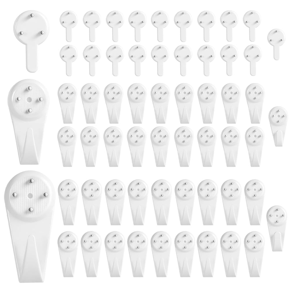 Non-Trace Picture Hooks Invisibility Photo Frame Hook Small Size White Picture Hanger Plastic Small Picture Hooks for Hanging Paintings Wedding Photos Mirror Wall Studs (3 Sizes, Count, 60)