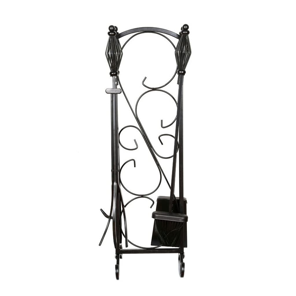 Set di 5 attrezzi per camino, accessori per camino, pinze, attizzatoio, base in metallo, pala e spazzola, adatto per stufe a legna per interni, decorazione in ferro battuto
