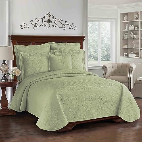King Charles Modern Farmhouse Floral Matelasse Decorative Pillowcase, 100% Cotton Breathable Bedding, King Sham (20" x 36"), Sage