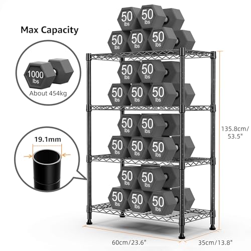 Image of M MZG 1000 lbs Storage Shelving Steel Heavy Duty 4-Tier Utility Shelving Unit Steel Organizer Wire Rack for Home,Kitchen,Office,Black (13.7 inch D x 23.6 inch W x 53.4 inch H)