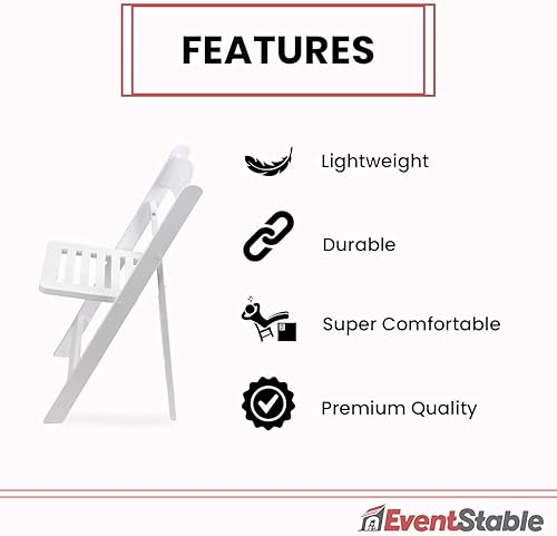 Miniatura 5 de EventStable Titan PRO - Silla plegable de resina  Paquete de 4 asientos con listones para bodas, fiestas, interiores y exteriores, ligera