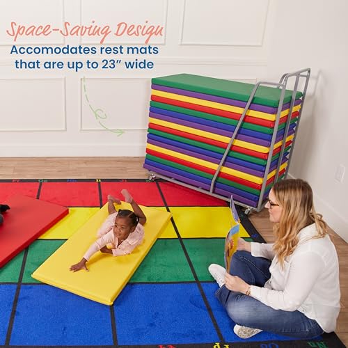 Image of ECR4Kids Rest Mat Storage Trolley with Locking Wheels, Classroom Organization, Grey