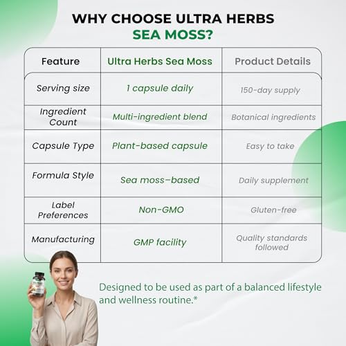 Ultra Herbs Sea Moss Capsules with Bladderwrack & Burdock (150 Count) — view 8